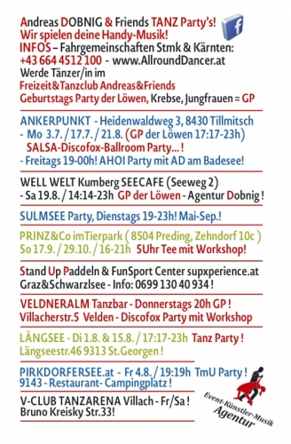 Vistenkarte 2017 Ankerpunkt  Sulmsee Tierpark SUP Veldneralm Längsee Pirkdorfersee VClub Villach Werde AD Infos +436644512100